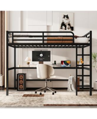  Metal Queen Loft Bed w/ Outlet & LED Light