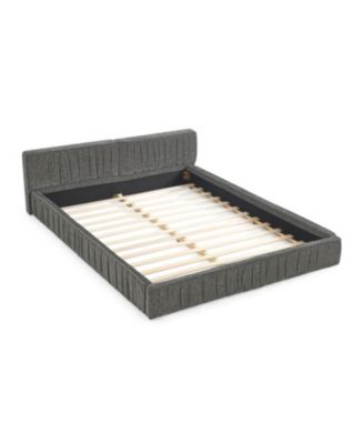 Upholstered Platform Bed with Headboard, Chenille Fabric, Grey