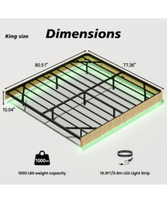  Oak King LED Floating Bed Frame - Wave Texture, Metal Slats