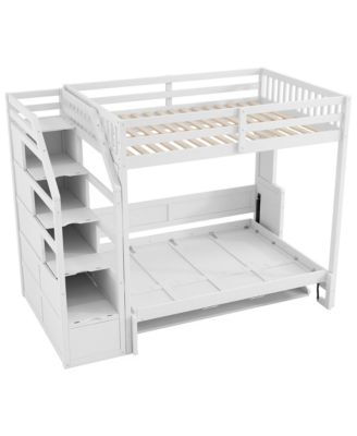 Full XL Loft Bed w/ Storage Stairs & Full Murphy Bed, LED