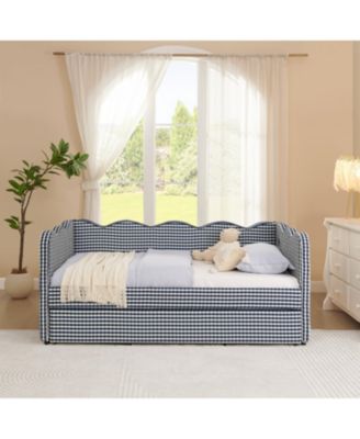 Gingham Daybed with Trundle, USB Port, Linen, Navy