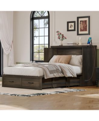 Farmhouse Murphy Bed with Charging Station & Storage Drawer