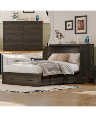 Farmhouse Murphy Bed with Charging Station & Storage Drawer