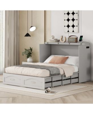  Murphy Bed with Drawer, USB Ports, Pulley Design - Gray