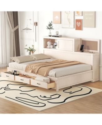 White Wooden Daybed with 3 Storage Drawers, Shelf & USB Ports