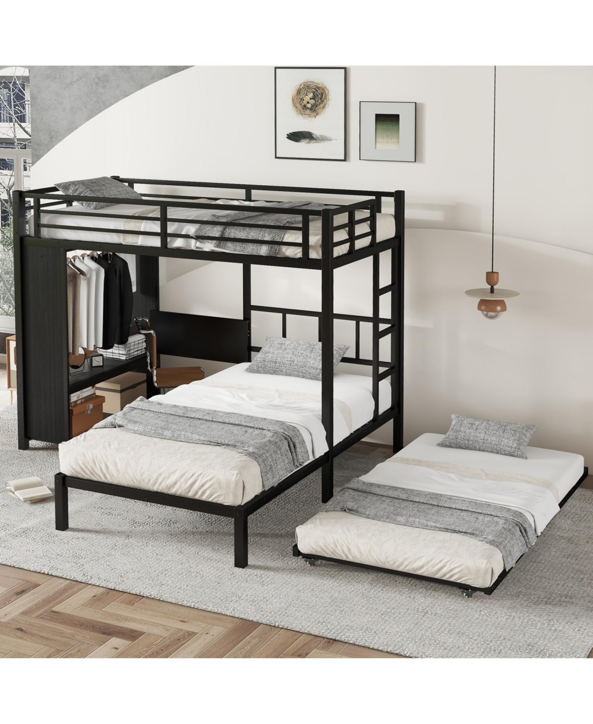Streamdale Furniture + Twin over Twin + Wood/Metal (if material is specified) + Trundle, Desk & Wardrobe + Bunk Bed