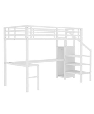 Streamdale Twin XL Loft Bed with Desk, Wardrobe, USB & LED