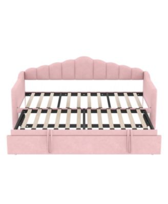 Upholstered Twin Daybed with Pop Up Trundle, USB Port, Pockets, No Box Spring