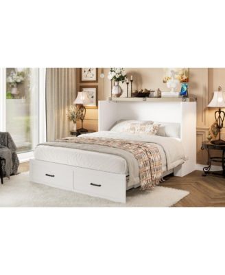  Queen Murphy Bed Cabinet with Charging & Storage Drawer