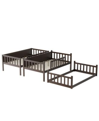 Twin Triple Bunk Bed, Ladders, Guardrails, Espresso