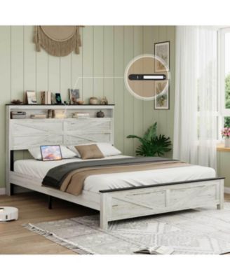  LED Platform Bed Frame with Charging & Storage