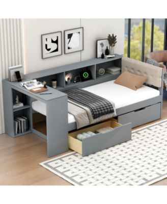 Twin Platform Bed with Storage, Charging Station