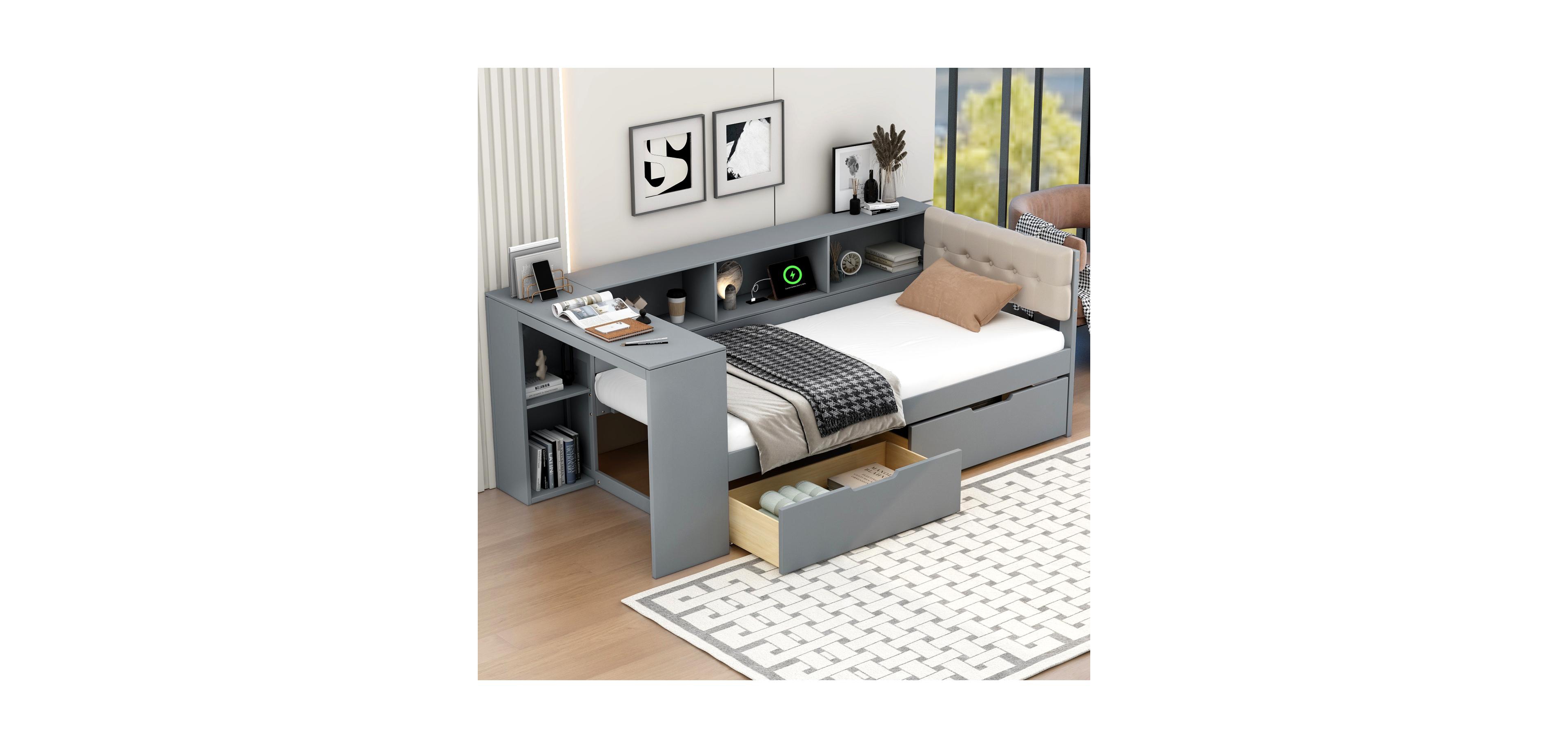Streamdale Furniture Twin Platform Bed with Storage, Charging Station