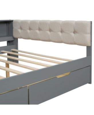 Wood Full Platform Bed with Storage & Charging