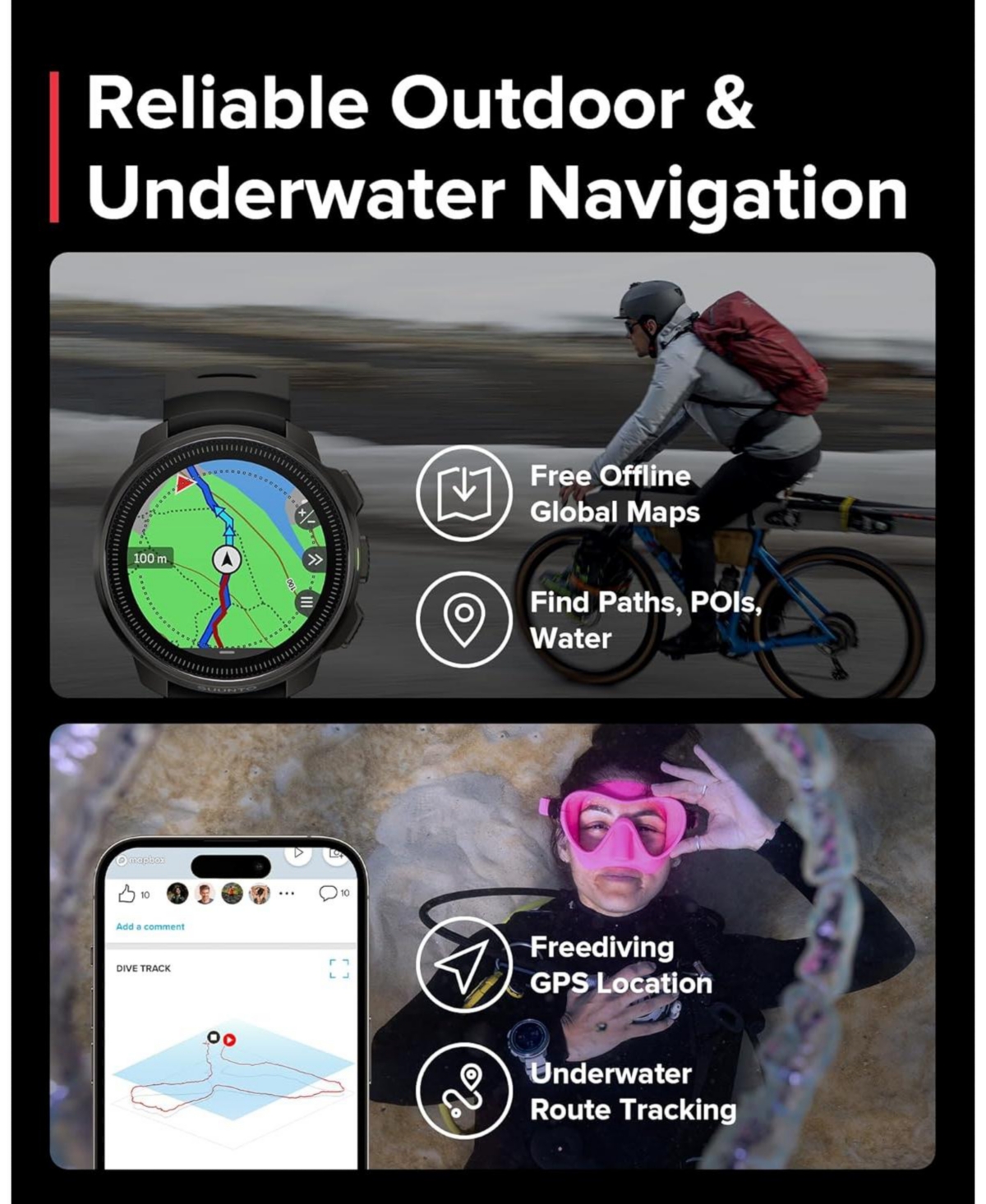 Suunto Ocean Gps Diving Watch with Amoled Touchscreen, Heart Rate and Fitness Tracker - All Black