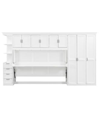 Twin Size Murphy Bed Wall Bed with Wardrobe, Cabinet and Desk