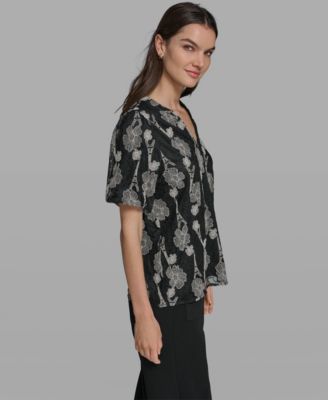 Women's Popover Paris Lace Short-Sleeve Top