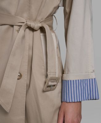 Women's Color Block Collared Trench Coat
