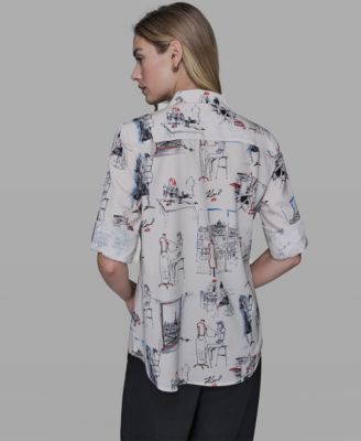 Women's Printed Button-Front Blouse