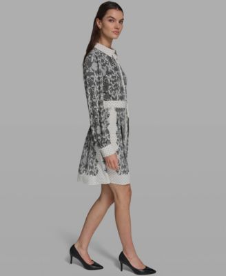 Women's Lace Print Collared Shirt Dress