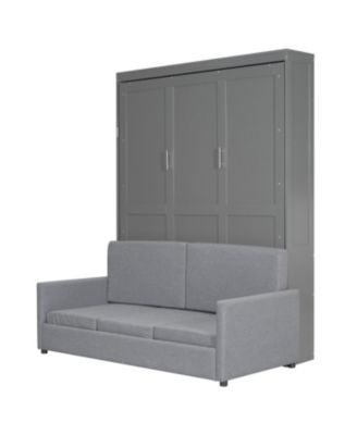Queen Size Murphy Bed Wall Bed with Cushion,Gray