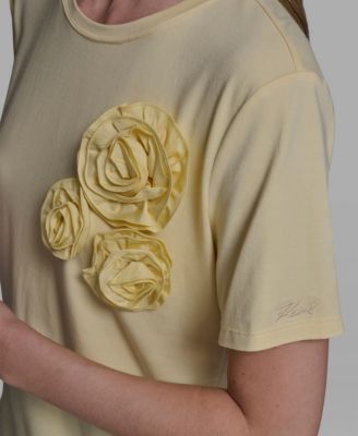 Women's Rose Trim Knit Crew Neck Top