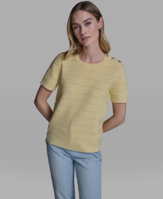 Women's Solid Pointelle Crew Neck Sweater