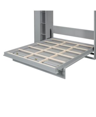  Queen Size Murphy Bed Wall Bed with Shelves, Wardrobe and LED Lights,Gray