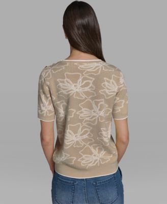 Women's Flower Print Short-Sleeve Sweater