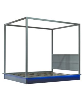 Queen Wood LED Canopy Bed, Platform, No Box Spring