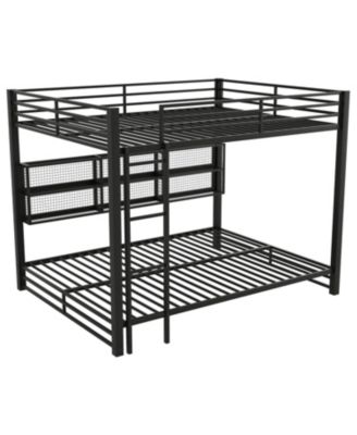 Metal Queen over Queen Bunk Bed with Storage Cabinets and LED