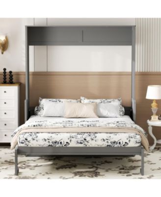 Queen Size Murphy Bed with Desk,LED Lights and USB Charging Station,Gray