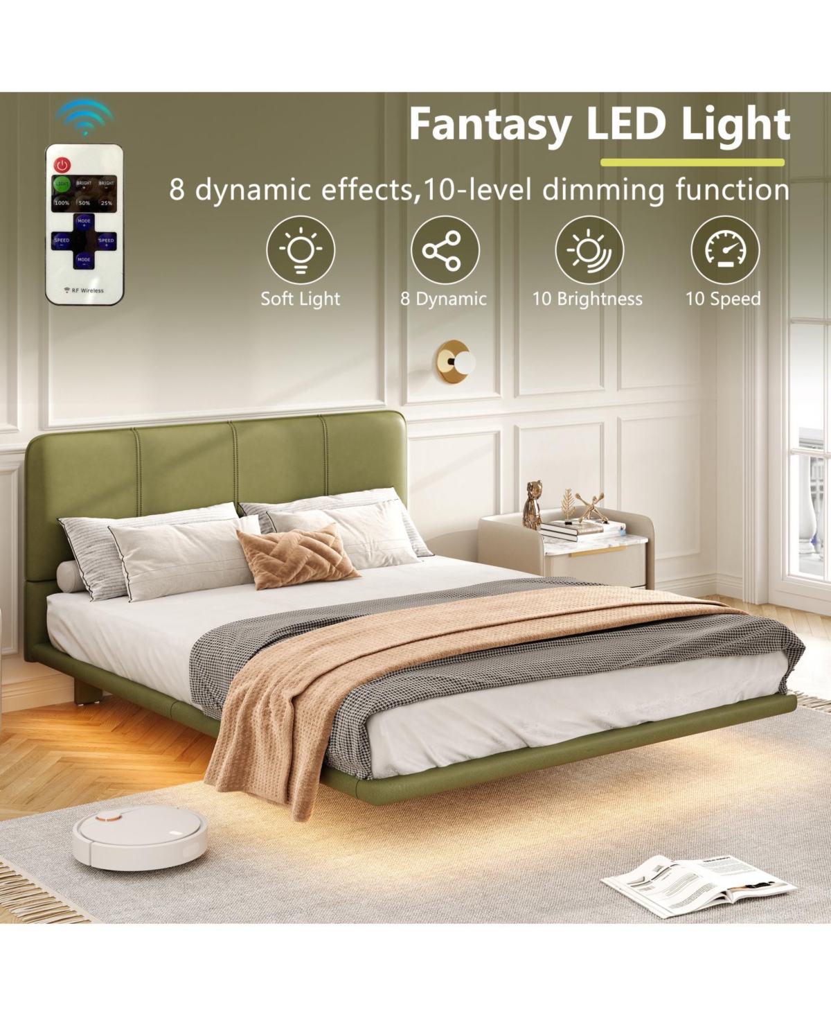 Streamdale Furniture Led Floating Bed Frame Queen
