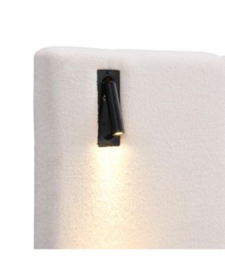 Chic Boucle Upholstered Bed with Integrated Lights and Shelves, White, King