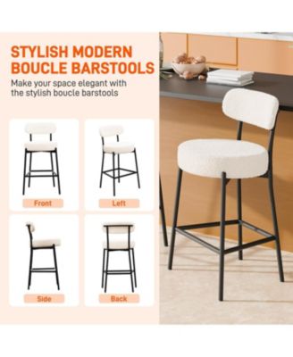 Bar Stools Set of 3, 24 Inches Modern Counter Height Bar Stools with Curved Back Metal Legs, Upholstered Tall Barstools