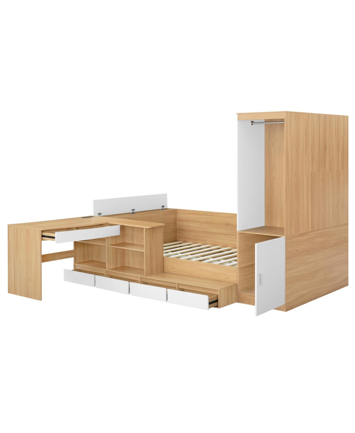 Streamdale Furniture Full Wooden Platform Bed with 6 Drawers, Shelves, desk and Wardrobe