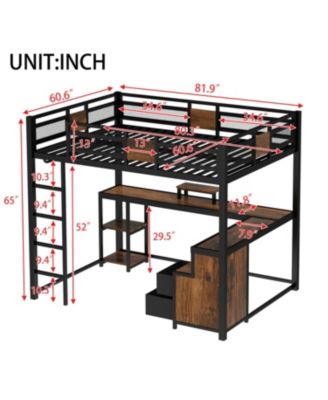 Queen Loft Bed with Desk & Storage