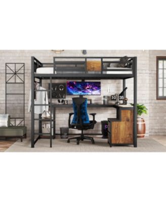Queen Loft Bed with Desk & Storage
