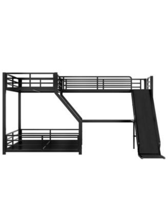 L-Shaped Twin XL/Queen Bunk Bed with Loft, Slide & USB
