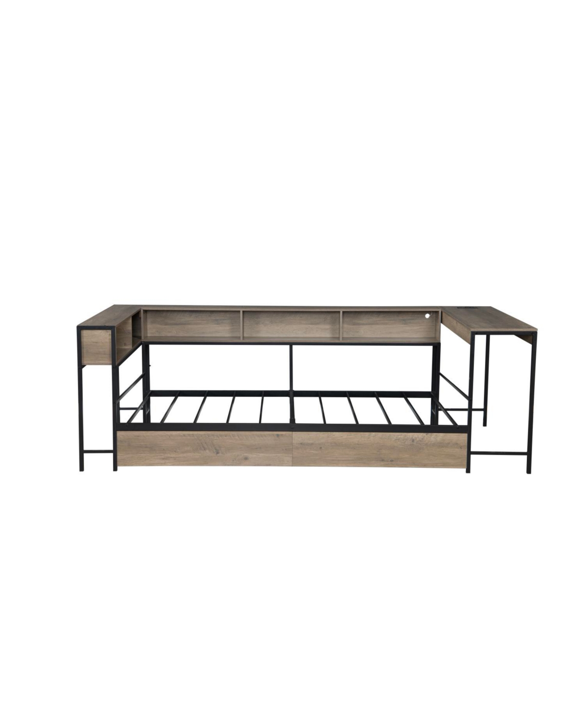 Streamdale Furniture Corner Bed Frame Twin with Bookcase, Drawers, Led, Charging, Grey
