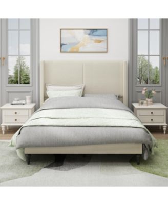 Queen Bed Frame, 55.5" Upholstered Headboard, Boucle Fabric