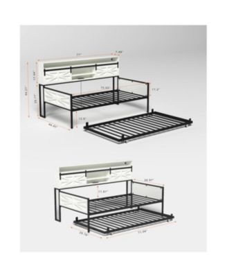Twin Daybed with Trundle, Barn Door Headboard, Charging Station