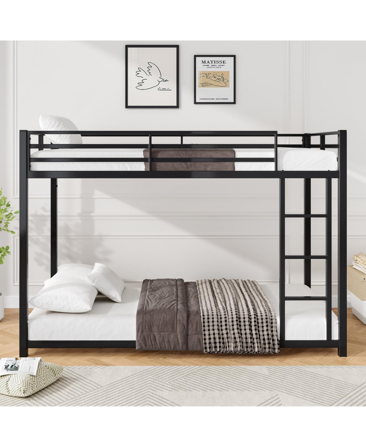 Streamdale Furniture Twin Over Twin Metal Bunk Bed - Black, Sturdy, Easy Assembly