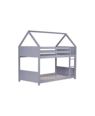 Twin Over Twin Wood Guardrails House Bunk Bed