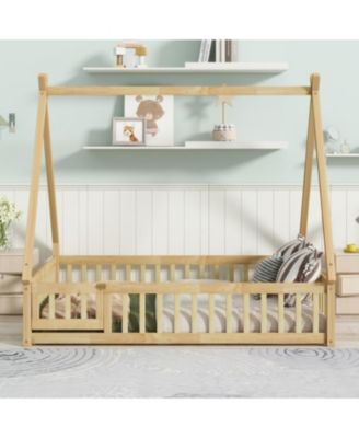 Streamdale Rubber Wood Tent Floor Bed with Guardrails & Door