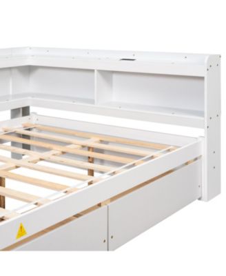 L-Shaped Bookcase Bed with Power, USB & Drawers