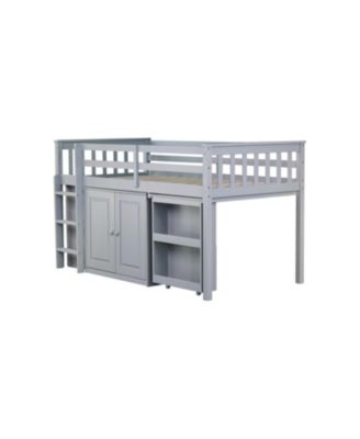 Twin Loft Bed with Desk & Storage - Grey