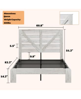 Queen White Wood Platform Bed Frame, Headboard, Under Bed Storage