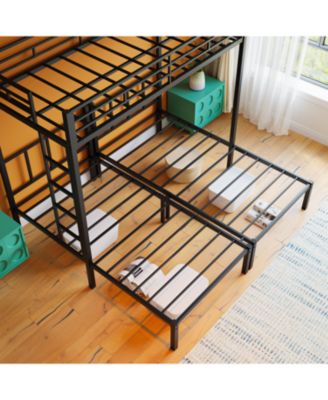 Triple Twin Metal Bunk Bed with Guardrails & Ladder