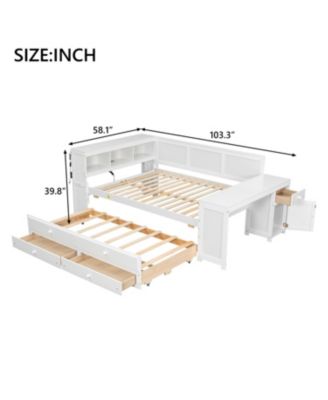Streamdale Full Size Daybed with Storage Drawers Trundle Charging LED Desk